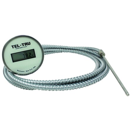 Tel-Tru Remote Digital Thermometer 4in dial, -67/302 F, 8in probe w/ sliding fitting 1/2 NPT, 5 feet cable RD4GXDV11W1-P12088-C5005